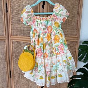 Rachel Zoe Tropical Floral Print Boho Tiere Dress & Pineapple Purse Set Size: 3T